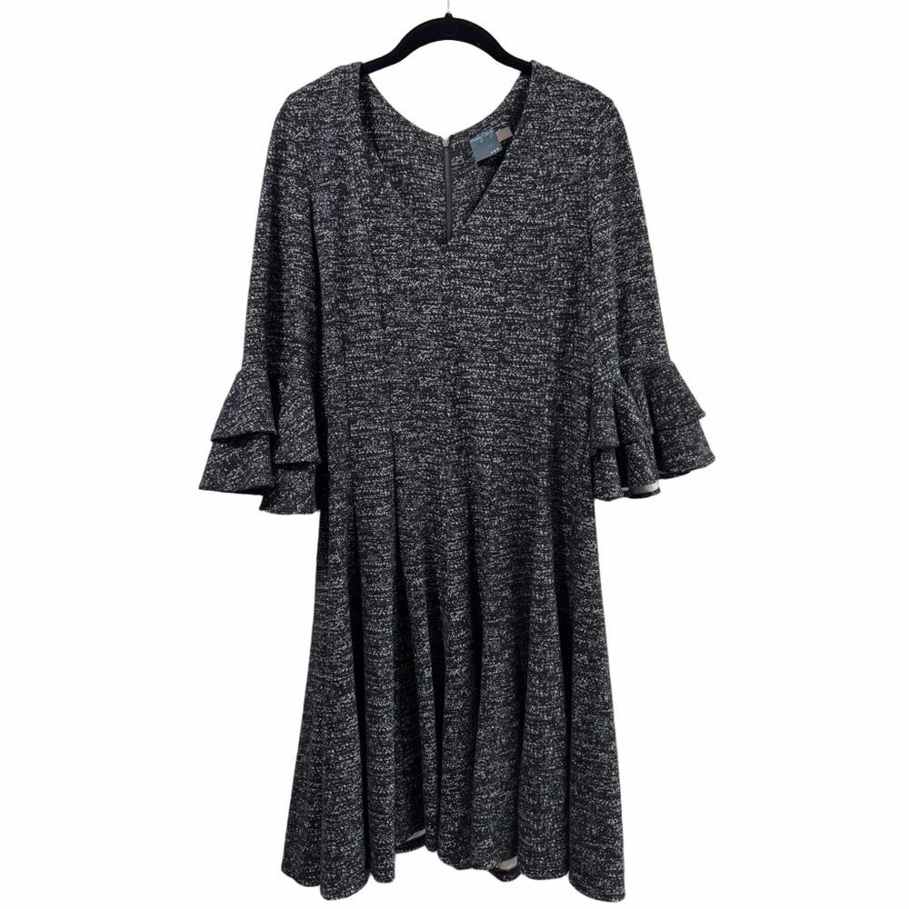 Gabby Skye Black and White Long Sleeve Fit and Flare Dress
